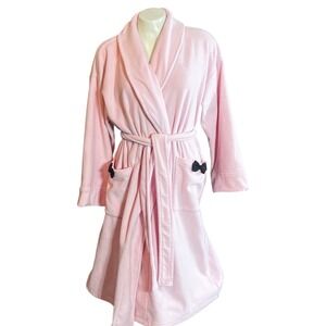 Josie Pink Fleece Robe with‎ Black Bows Pockets Size S CH